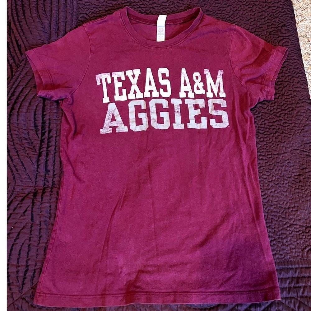 Texas A&M Aggies Bella Women's Small Maroon T-Shirt Front Back Logo NCAA EUC